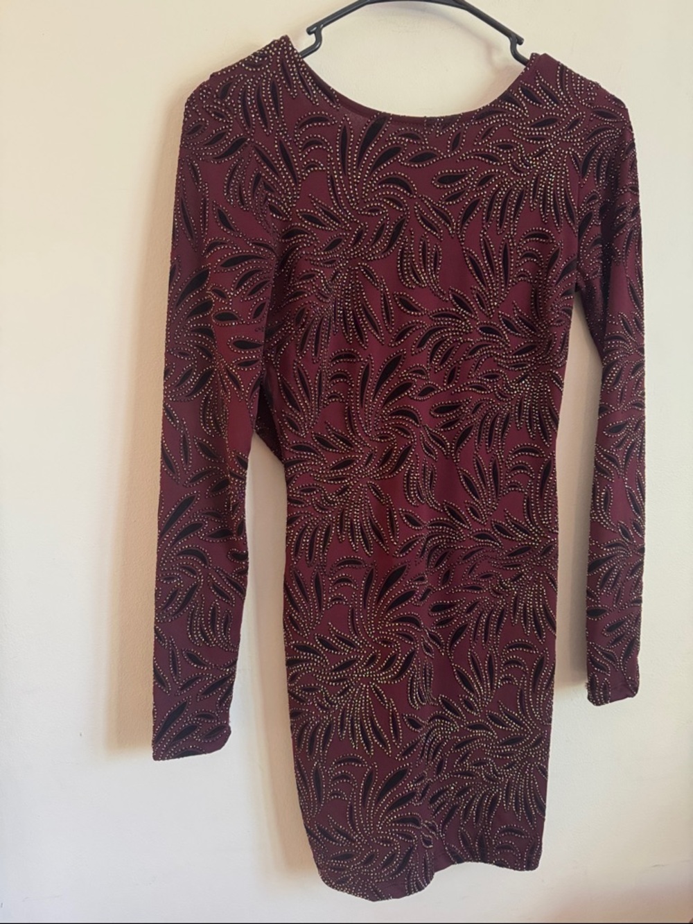 Windsor Burgundy Long Sleeve Bodycon Dress with Metallic Stud Detail